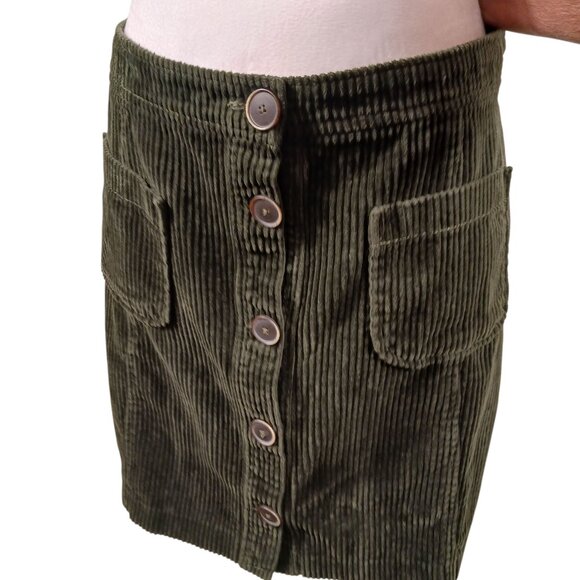 For The Republic Dresses & Skirts - For the Republic Dark Green Corduroy Skirt, Button Front, Pockets, SZ 14, Preppy